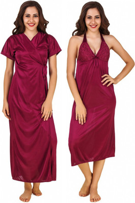 PHALIN Women Nighty with Robe(Maroon)