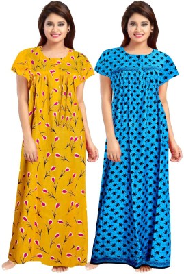 MUDRIKA Women Nighty Set(Blue, Yellow)