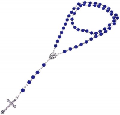 CResha Men and Women 8mm Rosary Beads Chain Necklace Alloy Acrylic Cross Pendant Necklace for Gifts Brass Metal Pendant