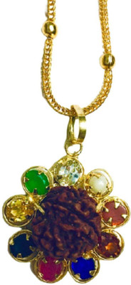 Udgo Rudraksha Navratna Gold Plated Pendant with Chain Gold-plated Alloy Pendant