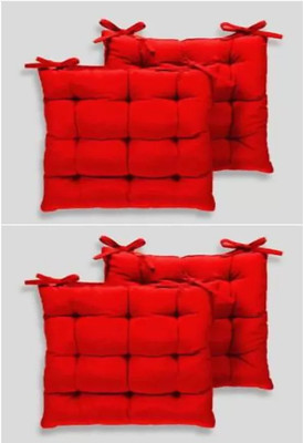 FCU 18x18 Microfibre Solid Chair Pad Pack of 4(Red)