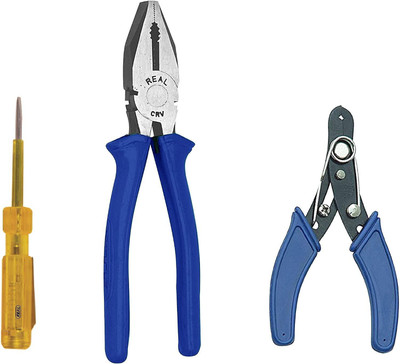 IKIS Multi Hand Tool Kit 3 Pc. - Combination Side Cutting Plier, Wire Stripper, Screw Driver Tester Slip Joint Plier(Length : 8 inch)