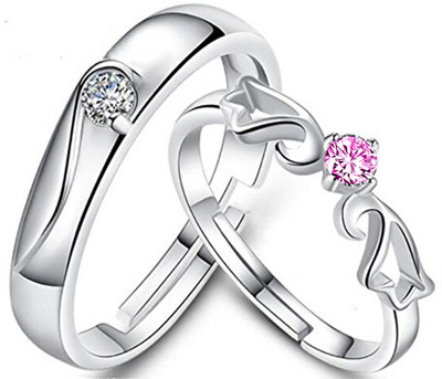 Om Jewells Glamorous Solitaire Design Proposal Couple Ring Brass Cubic Zirconia Rhodium Plated Ring Set