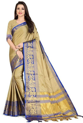 THESIYA FAB Solid/Plain Bollywood Cotton Silk Saree(Beige)