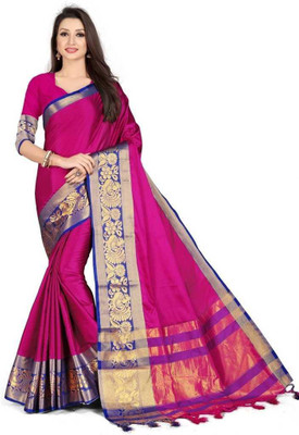 THESIYA FAB Solid/Plain Dharmavaram Cotton Silk Saree(Pink)