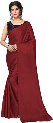 Aruna Sarees Solid/Plain Bollywood Satin Saree(Maroon)