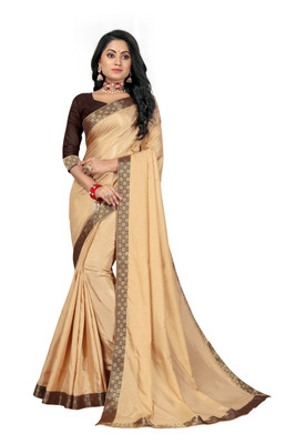 Vedant Vastram Solid/Plain Bollywood Silk Blend Saree(Beige)
