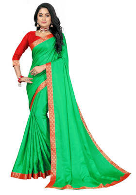 Vedant Vastram Solid/Plain Bollywood Silk Blend Saree(Green)