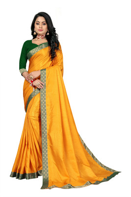 Vedant Vastram Solid/Plain Bollywood Silk Blend Saree(Mustard)