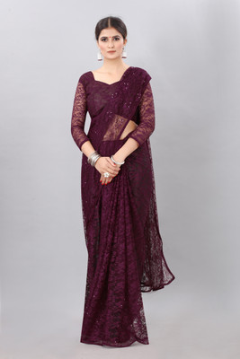CARRYOX Self Design Bollywood Net Saree(Maroon)