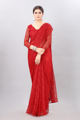 CARRYOX Self Design Bollywood Net Saree(Red)