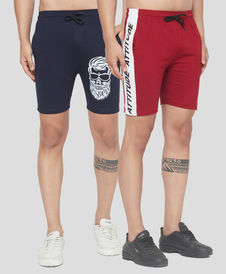 Kay Dee Solid, Printed Men Dark Blue, Maroon Basic Shorts