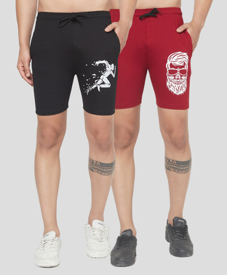 Kay Dee Printed Men Black, Maroon Basic Shorts