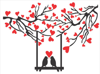 Sahaj Décor 60 cm birds red heart wall sticker Self Adhesive Sticker(Pack of 1)