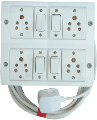 VKV Extension board with 5 meter , 1 mm, 2 core cable and 6A , 3 pin plug , 4 - 6A , 5 pin socket, 4 - 6A switch. 4  Socket Extension Boards(White, 5 m)