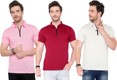 Adorbs Solid Men Polo Neck Multicolor T-Shirt