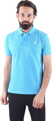 JAGURO Solid Men Polo Neck Light Blue T-Shirt