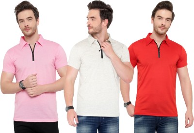 Tivy Solid Men Polo Neck Red, White, Pink T-Shirt