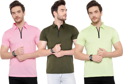 Adorbs Solid Men Polo Neck Green, Pink, Light Green T-Shirt
