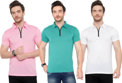 Adorbs Solid Men Polo Neck Multicolor T-Shirt