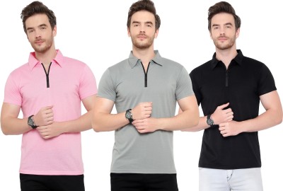 Adorbs Solid Men Polo Neck Multicolor T-Shirt