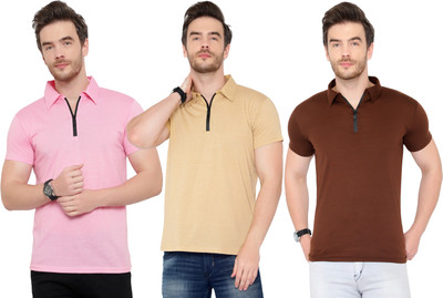 Adorbs Solid Men Polo Neck Multicolor T-Shirt