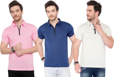 Adorbs Solid Men Polo Neck Pink, Dark Blue, Grey T-Shirt