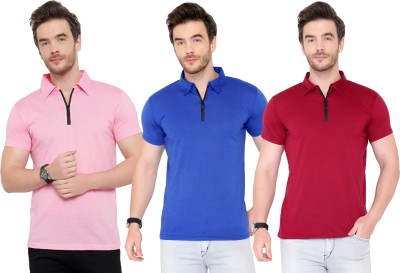 Tivy Solid Men Polo Neck Maroon, Blue, Pink T-Shirt