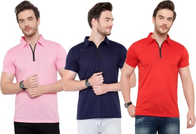 Adorbs Solid Men Polo Neck Red, Blue, Pink T-Shirt