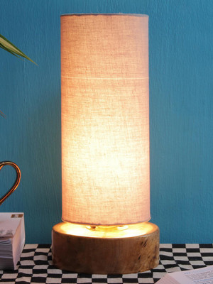 Devansh Grey cotton shade with Round wood Base Table Lamp(31 cm, Grey)
