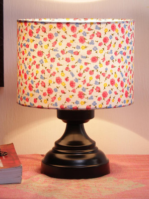 Devansh Multicolor cotton shade lamp with black base Table Lamp(22.86 cm, Multicolor)