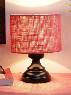 Devansh Pink Jute shade lamp with black base Table Lamp(22.86 cm, Pink)