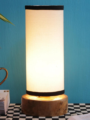 Devansh Multicolor cotton shade with Round wood Base Table Lamp(31 cm, Multicolor)
