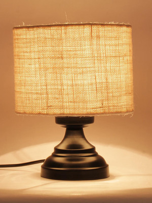 Devansh White Jute shade lamp with black base Table Lamp(22.86 cm, White)