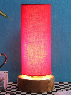 Devansh Red cotton shade with Round wood Base Table Lamp(31 cm, Red)