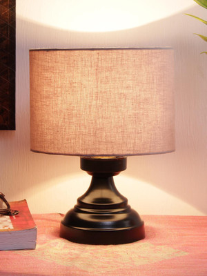 Devansh Grey cotton shade lamp with black base Table Lamp(22.86 cm, Grey)