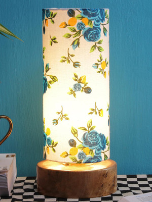 Devansh Multicolor cotton shade with Round wood Base Table Lamp(31 cm, Multicolor)