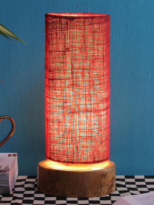 Devansh Maroon Jute shade with Round wood Base Table Lamp(31 cm, Maroon)