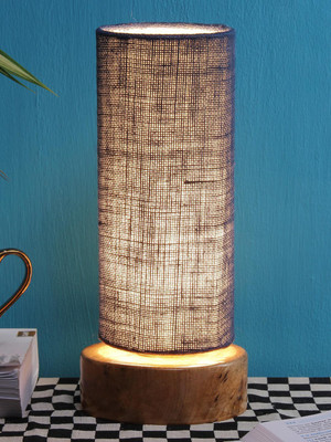 Devansh Blue Jute shade with Round wood Base Table Lamp(31 cm, Blue)