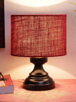 Devansh Maroon Jute shade lamp with black base Table Lamp(22.86 cm, Maroon)