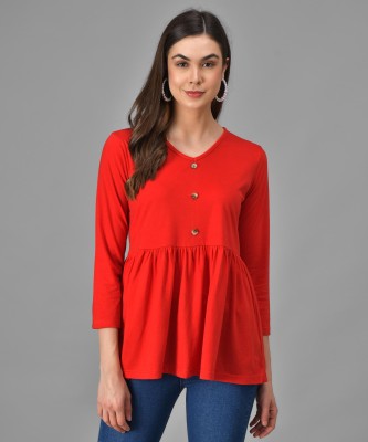 vivient Casual Full Sleeve Solid Women Red Top