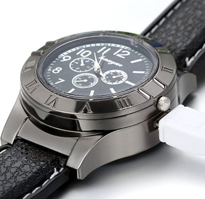 Gabbar USB Charging Lighter Watch Windproof Electronic Flameless Lighter Watches Men Watches Quartz Watches Clock relogio masculino Watch Lighter Cigarette Lighter(Black)