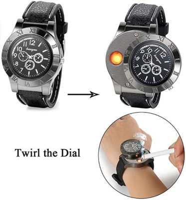 V Enterprises Pocket Size Lighter Watch_Black Popular USB Watch Lighter Pocket Lighter(Black)