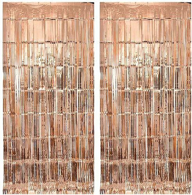 party decoration Foil Curtain for Party Decorations Pack of 2(2 m X 1 m, Rose Gold)