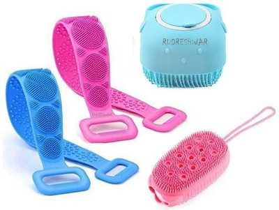 RUDRESHWAR Bath Brush Blt/Back Body Brush/Brush with Shampoo Dispenser (Pack of 4) Multicolor