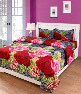 SHAPHIO 144 TC Microfiber Double Floral Flat Bedsheet(Pack of 1, Multicolor)