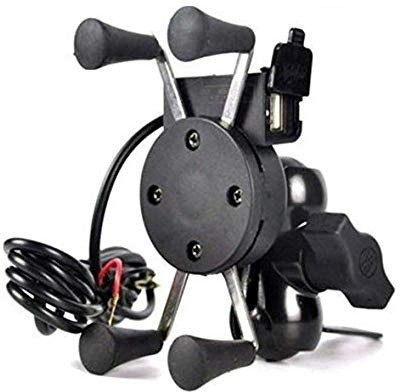 AXWee ® X-Grip Bike USB Mobile Holder with Charger Port for Bicycle and Bike,Motorcycle Suitable for All Smartphone,GPS,Navigation, Charging - Black Bike Mobile Holder(Black)