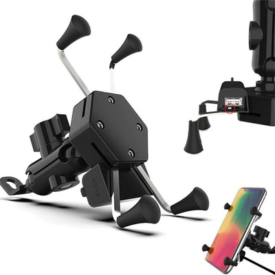 AXWee ® Spider Bike Mobile Holder with USB 2.0 Fast Charger X Grip Spider Universal Motorcycle Car 360 Degree Rotating for All Android Devices Up to 7 Inches Mobiles (Black) Bike Mobile Holder(Black)