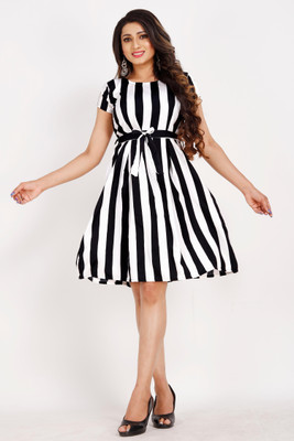 Gurudev fashion Women Fit and Flare White Knee Length Dress