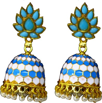 Happy Stoning Happy Stoning Gold Plated Handpainted Meenakari Bridal Partywear Jhumka Jhumki Earrings Beads Brass Jhumki Earring
